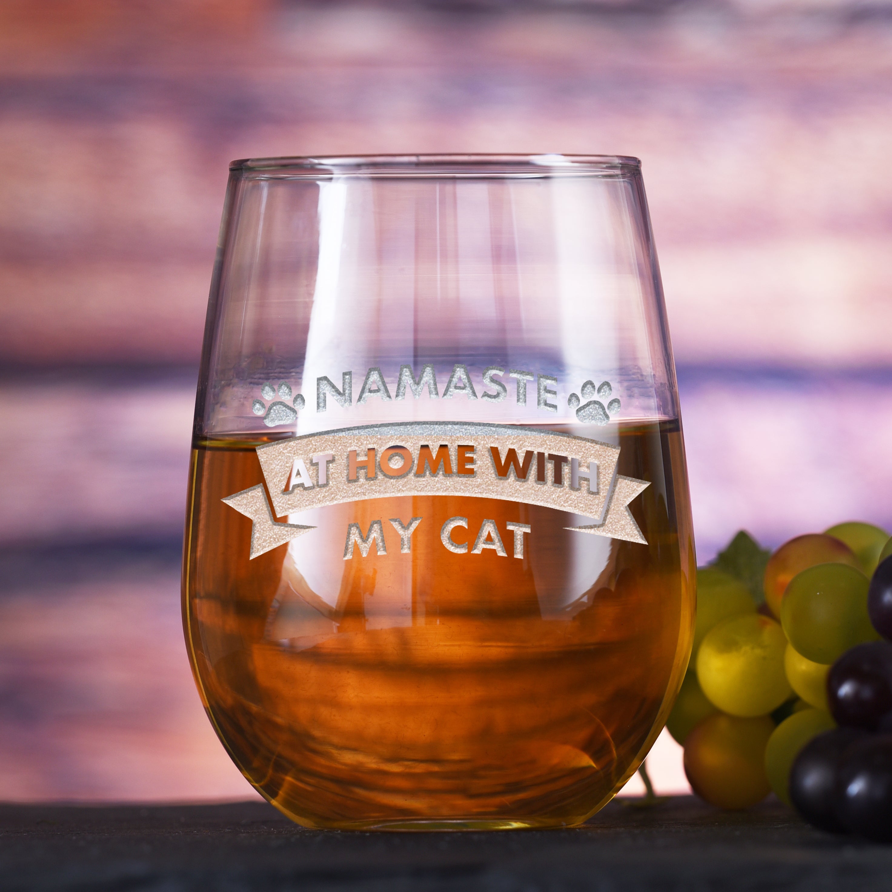 "Namaste At Home With My Cat" Social Distancing Stemless Wine Glass