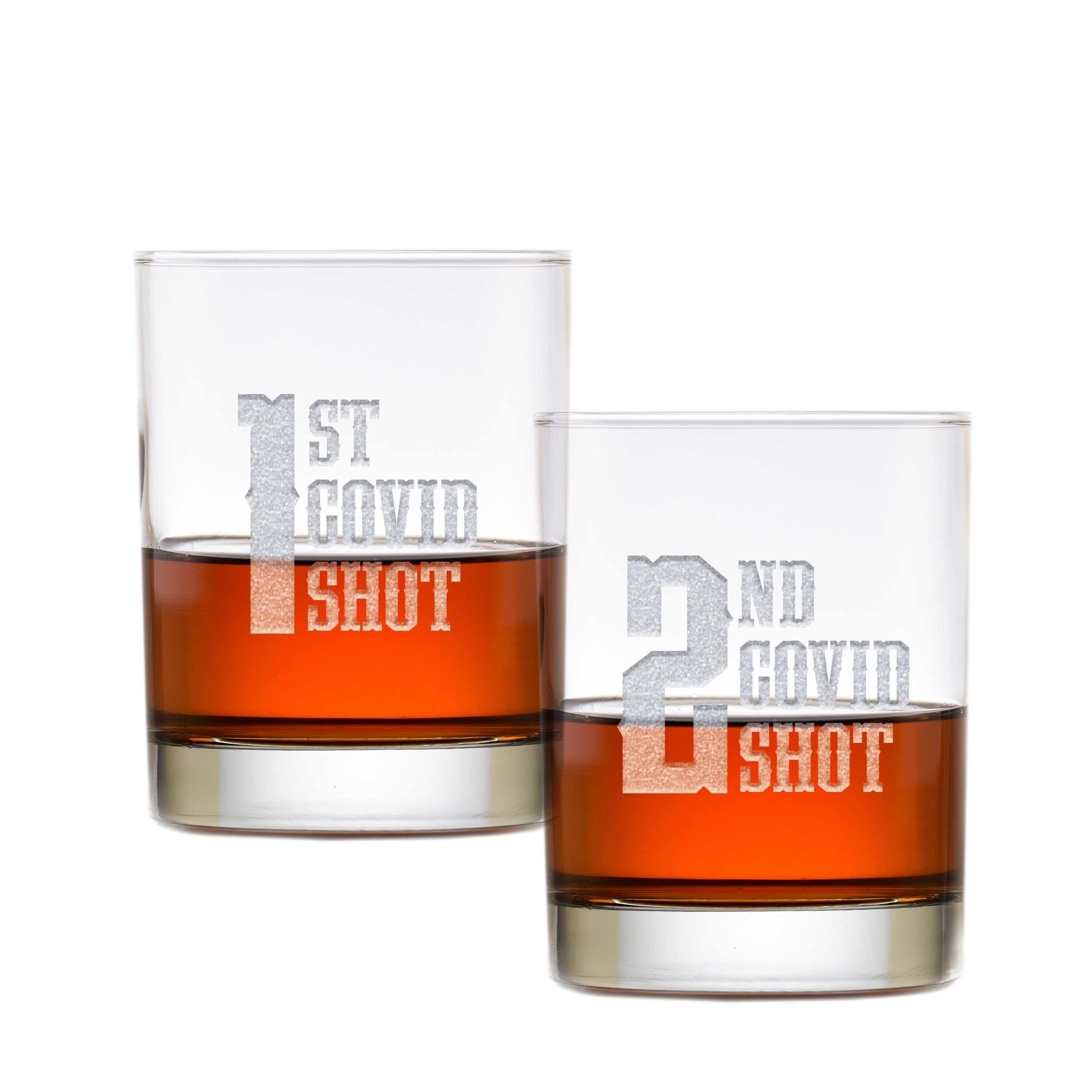 1st Covid Shot, 2nd Covid Shot, Whiskey Rocks Glass Set