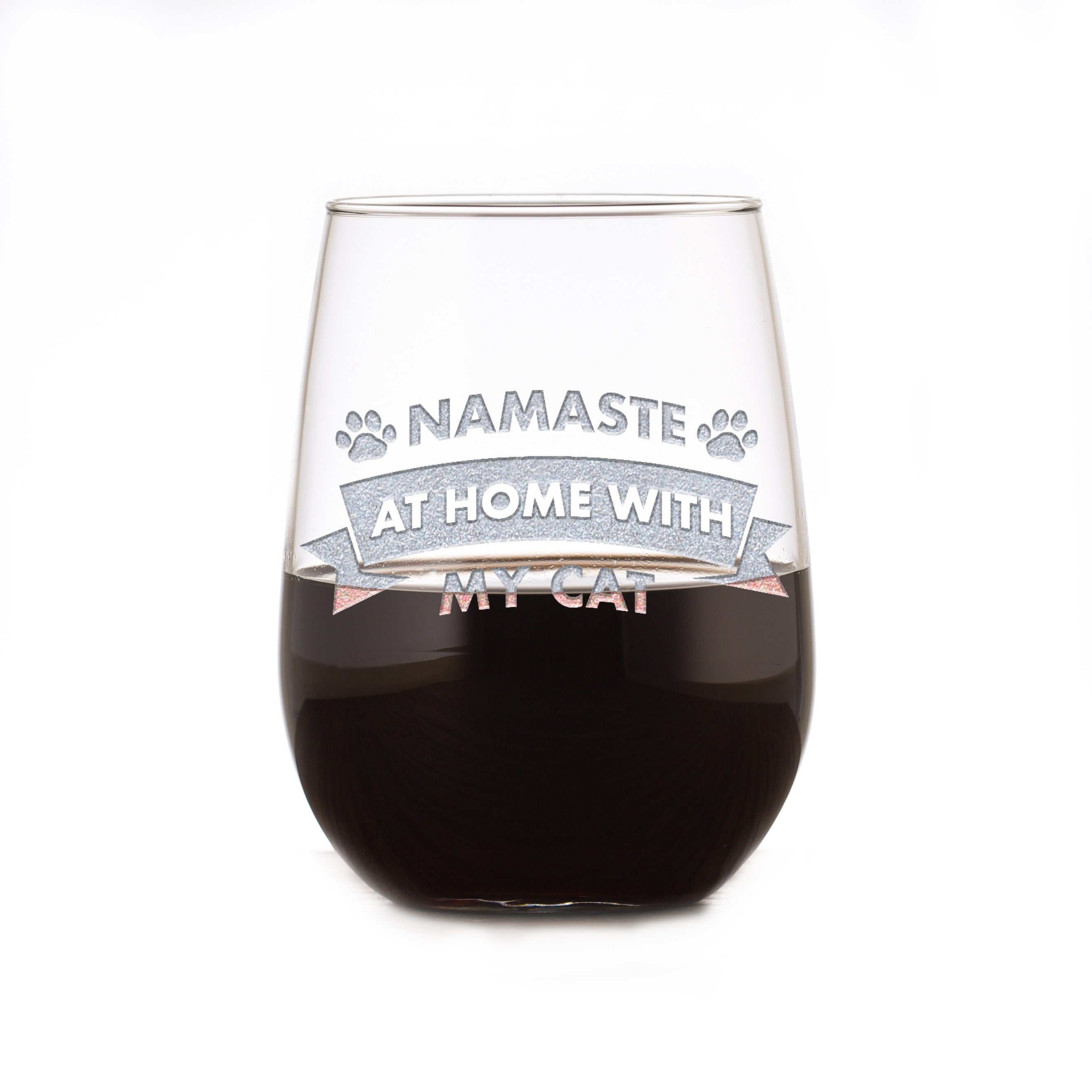 "Namaste At Home With My Cat" Social Distancing Stemless Wine Glass